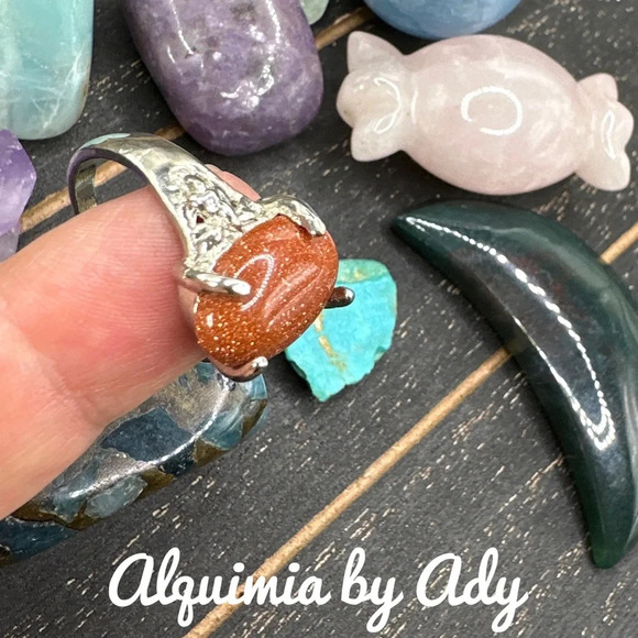 Silver sunstone Victorian gem ring/boho/colorful - Picture 2 of 7